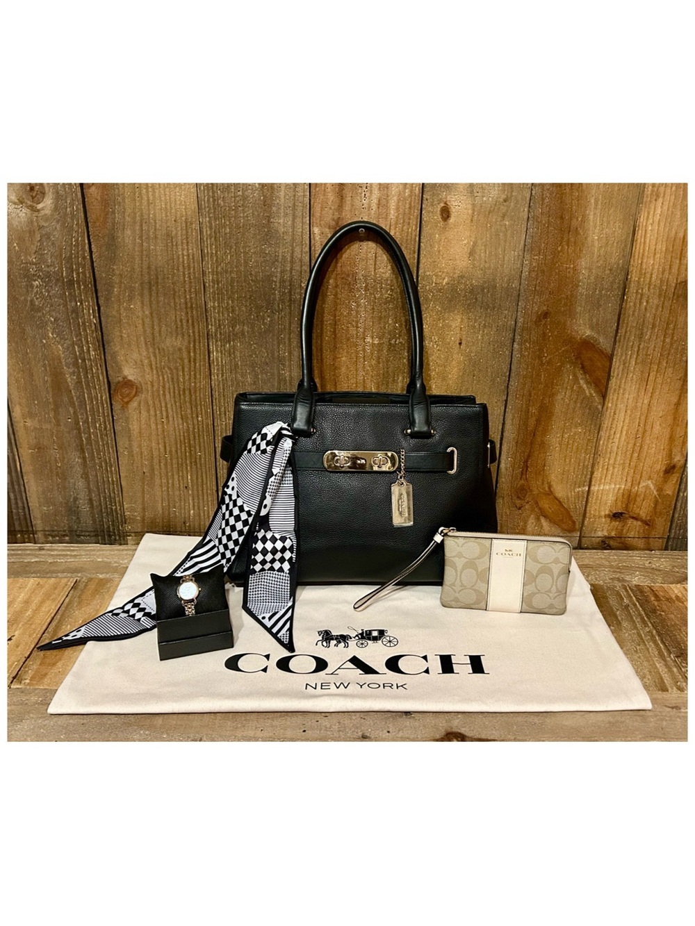 Coach. 5 Piece Set: Swagger Carryall & Free Watch, Wristlet, Scarf & Dust Bag. - Picture 16 of 16